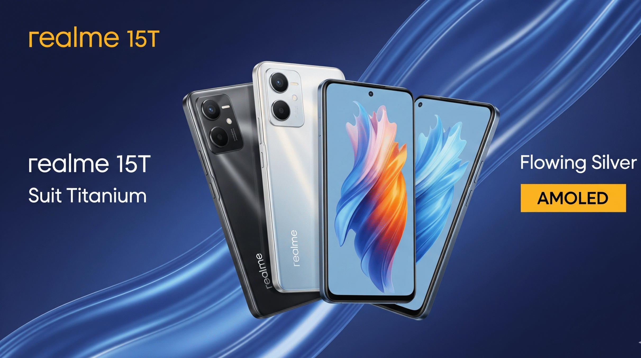Realme 15T smartphone with sleek flat-edged design, gradient colors, 7,000mAh battery highlight, 50MP front and rear cameras, and AMOLED display – launching in India on September 2, 2025"Realme 15T smartphone with sleek flat-edged design, gradient colors, 7,000mAh battery highlight, 50MP front and rear cameras, and AMOLED display – launching in India on September 2, 2025"